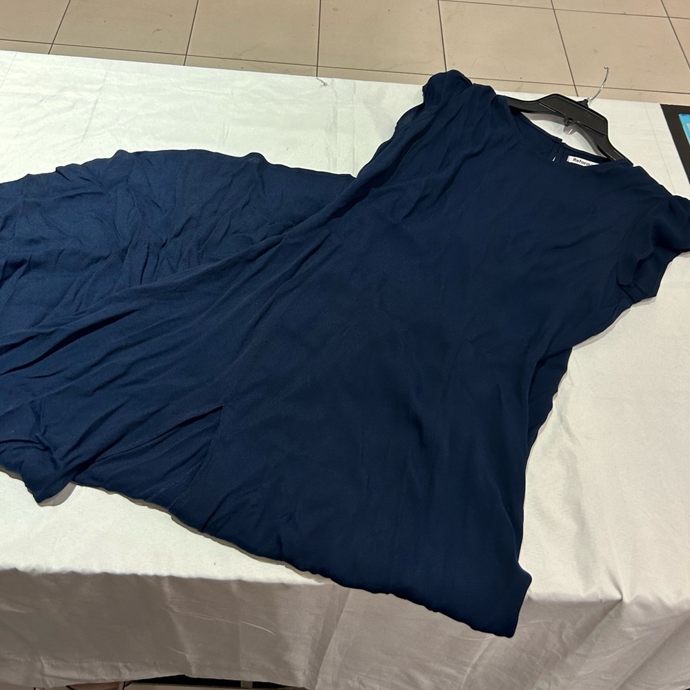 Reformation Navy Blue Flowing Short-Sleeve Dress - Picture 2 of 10